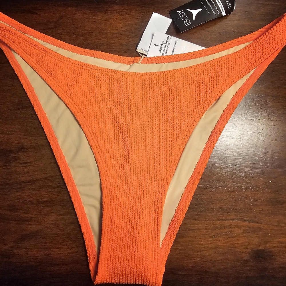 Cotton On Neon Orange Textured High-Cut Bikini Bottom